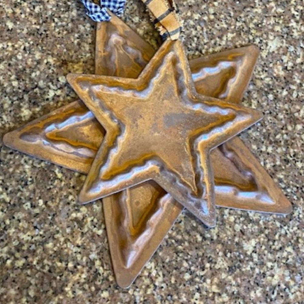 Rusty Tin 5-point Barn Farmhouse LUCKY Stars Set of 2 - Picture 8 of 14